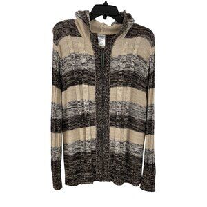 JMS Just My Size Hooded Cardigan Sweater 3X Cable Knit Full Zip Brown & Beige